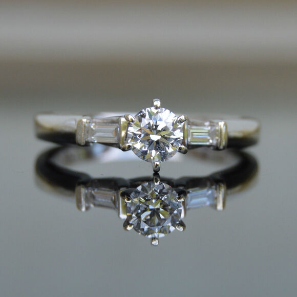 Estate .49ct Diamond Solitaire Engagement Ring 14k White Gold 'F' Color Diamond - Picture 7 of 10